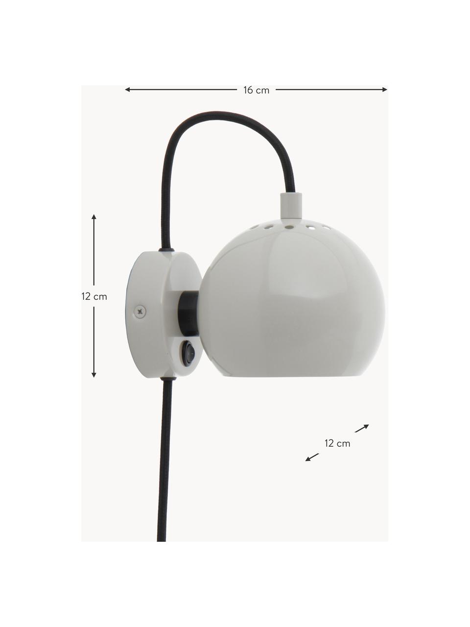 Design bolvormige wandlamp Ball, Lampenkap: gecoat metaal, Lichtgrijs, B 16 x H 12 cm