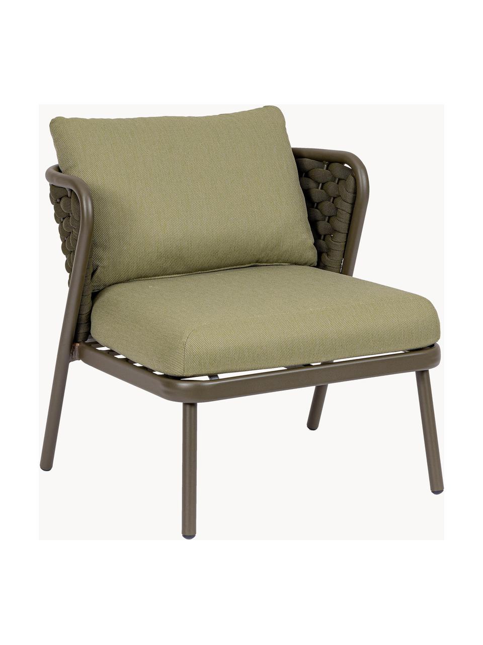 Sillón de exterior Harlow, Estructura: aluminio con pintura en p, Tejido verde oliva, gris pardo, An 74 x F 77 cm