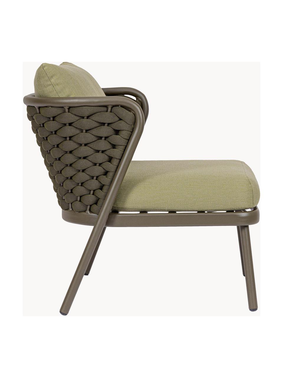 Sillón de exterior Harlow, Estructura: aluminio con pintura en p, Tejido verde oliva, gris pardo, An 74 x F 77 cm