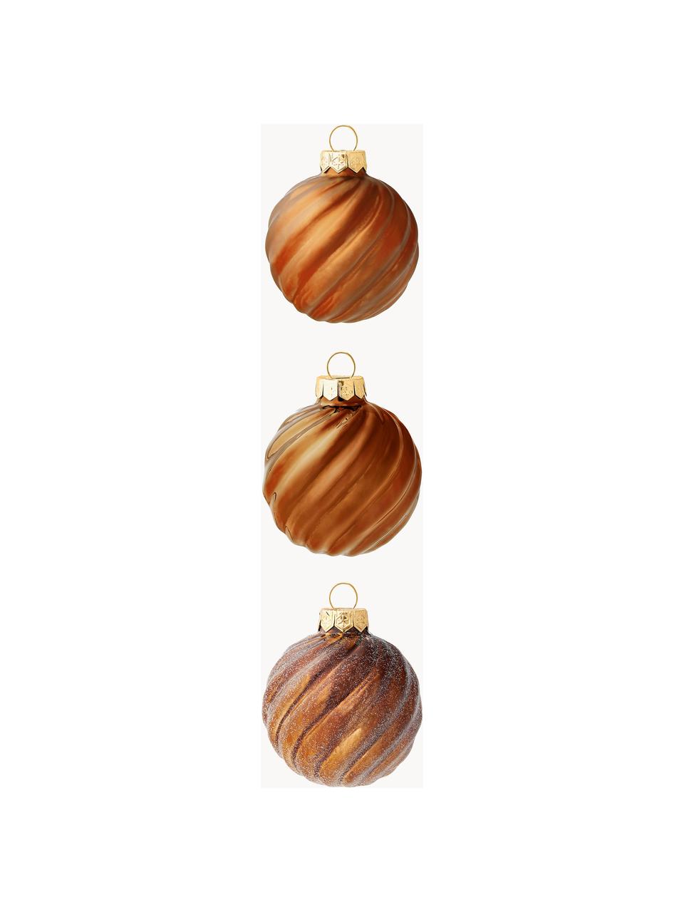 Boules de Noël Gabriela, 3 pièces, Verre, Brun cannelle, Ø 6 cm