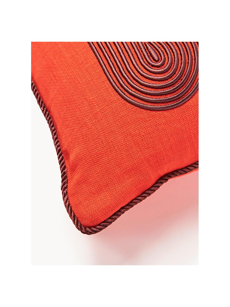 Cuscino decorativo in lino Pompidou, Rivestimento: 100 % lino, Decorazione: raso (100 % cotone), Arancione, melanzana, Larg. 30 x Lung. 50 cm
