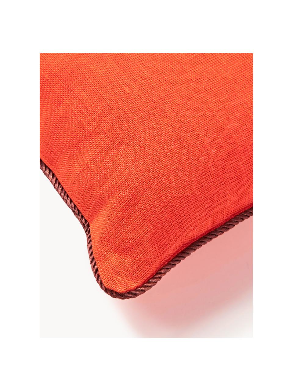 Cuscino decorativo in lino Pompidou, Rivestimento: 100 % lino, Decorazione: raso (100 % cotone), Arancione, melanzana, Larg. 30 x Lung. 50 cm