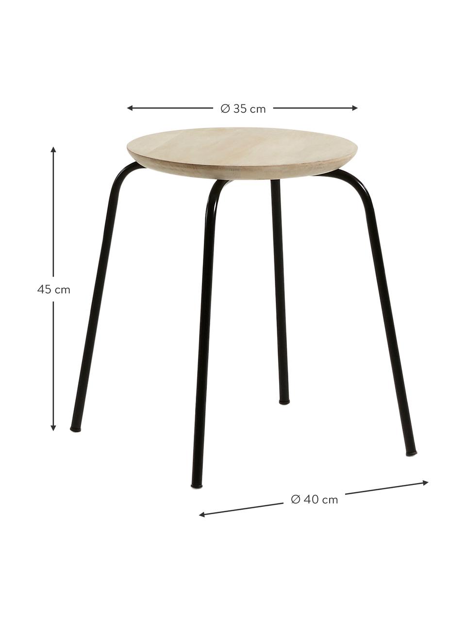 Hocker Ren, stapelbar, Sitzfläche: Mangoholz, naturbelassen, Beine: Metall, lackiert, Mangoholz, Schwarz, Ø 40 x H 45 cm