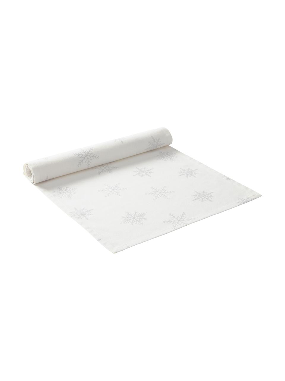 Chemin de table Snow, 100% coton, issu d'une culture durable de coton, Blanc crème, gris clair, 40 x 140 cm
