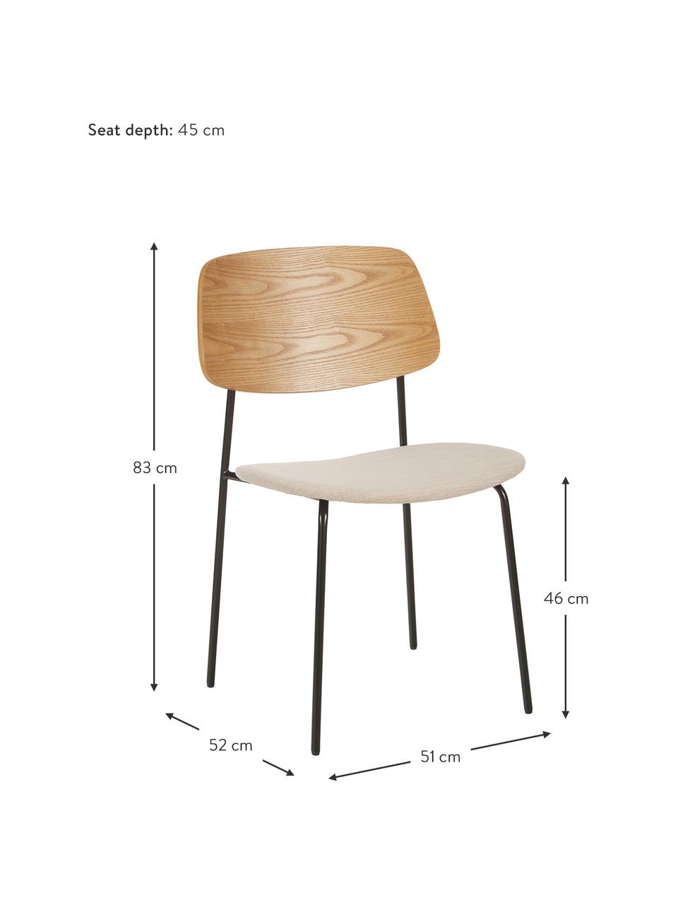 Sedia in legno con seduta imbottita Nadja 2 pz, Rivestimento: poliestere Con 100.000 ci, Gambe: metallo verniciato a polv, Tessuto beige, legno chiaro, Larg. 51 x Prof. 52 cm