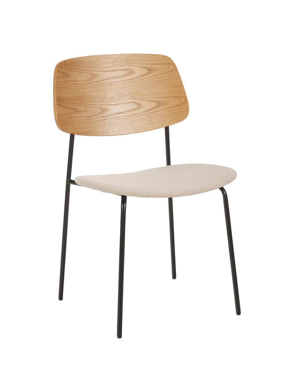 Sedia in legno con seduta imbottita Nadja 2 pz, Rivestimento: poliestere Con 100.000 ci, Gambe: metallo verniciato a polv, Tessuto beige, legno chiaro, Larg. 51 x Prof. 52 cm