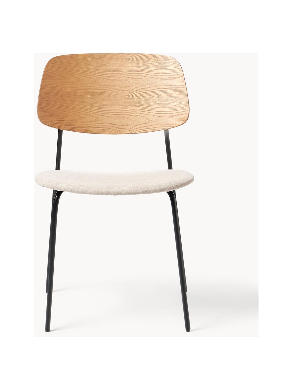 Chaises en bois avec assise rembourrée Nadja, 2 pièces, Tissu beige, bois clair, larg. 50 x prof. 53 cm