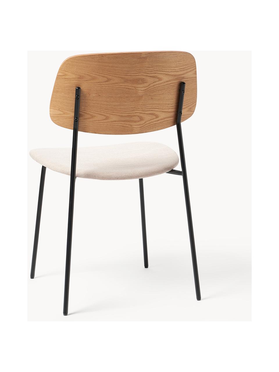 Houten stoelen Nadja met zitkussen, 2 stuks, Bekleding: polyester Met 80.000 schu, Poten: gepoedercoat metaalkleuri, Geweven stof beige, helder hout, B 50 x D 53 cm
