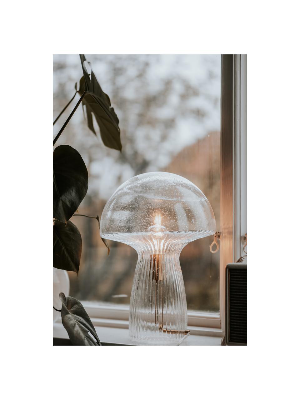 Design Tischlampe Fungo aus Glas, Transparent, Goldfarben, Ø 30 x H 42 cm