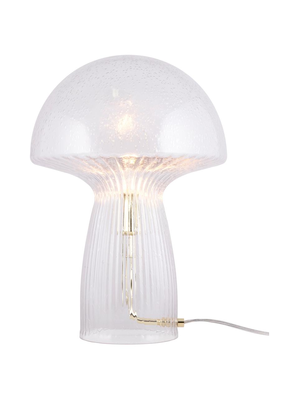 Design tafellamp Fungo van glas, Lamp: glas, Fitting: metaal, Transparant, goudkleurig, Ø 30 x H 42 cm