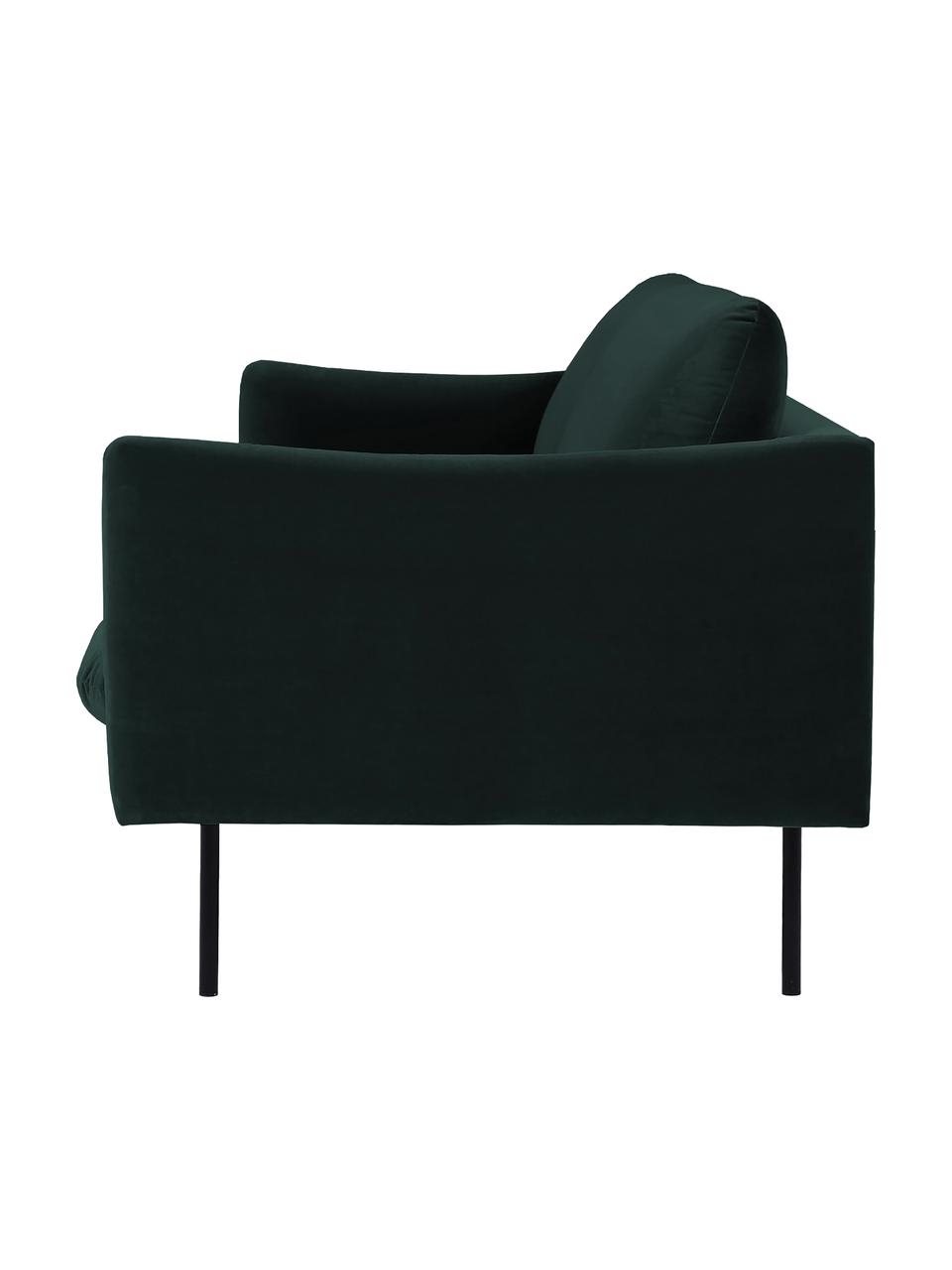 Zamatová pohovka s kovovými nohami Moby (3-miestna), Zamatová tmavozelená, Š 220 x H 95 cm