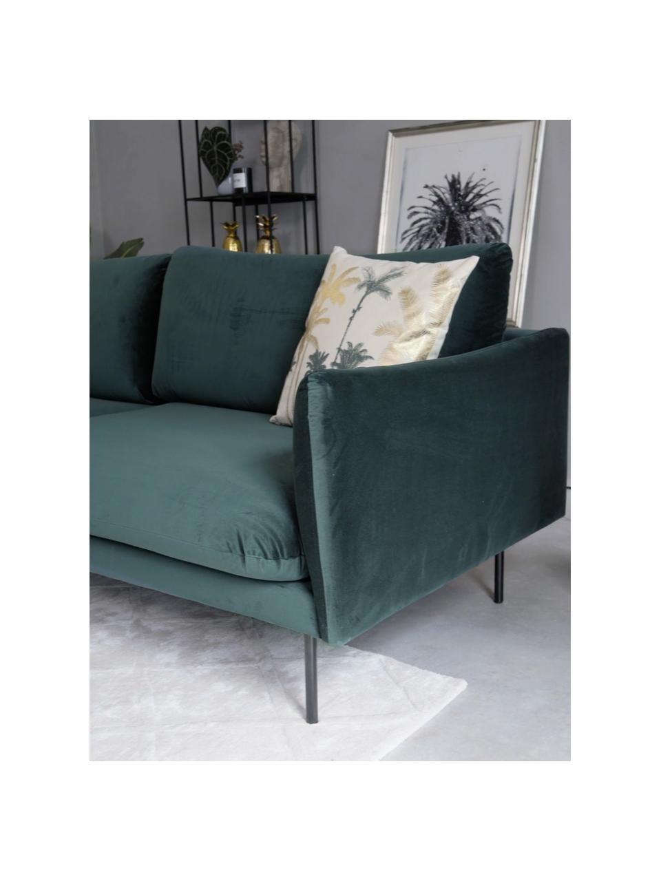 Fluwelen bank Moby (3-zits) met metalen poten, Bekleding: fluweel (hoogwaardig poly, Frame: massief grenenhout, FSC-g, Poten: gepoedercoat metaal, Fluweel donkergroen, B 220 x D 95 cm