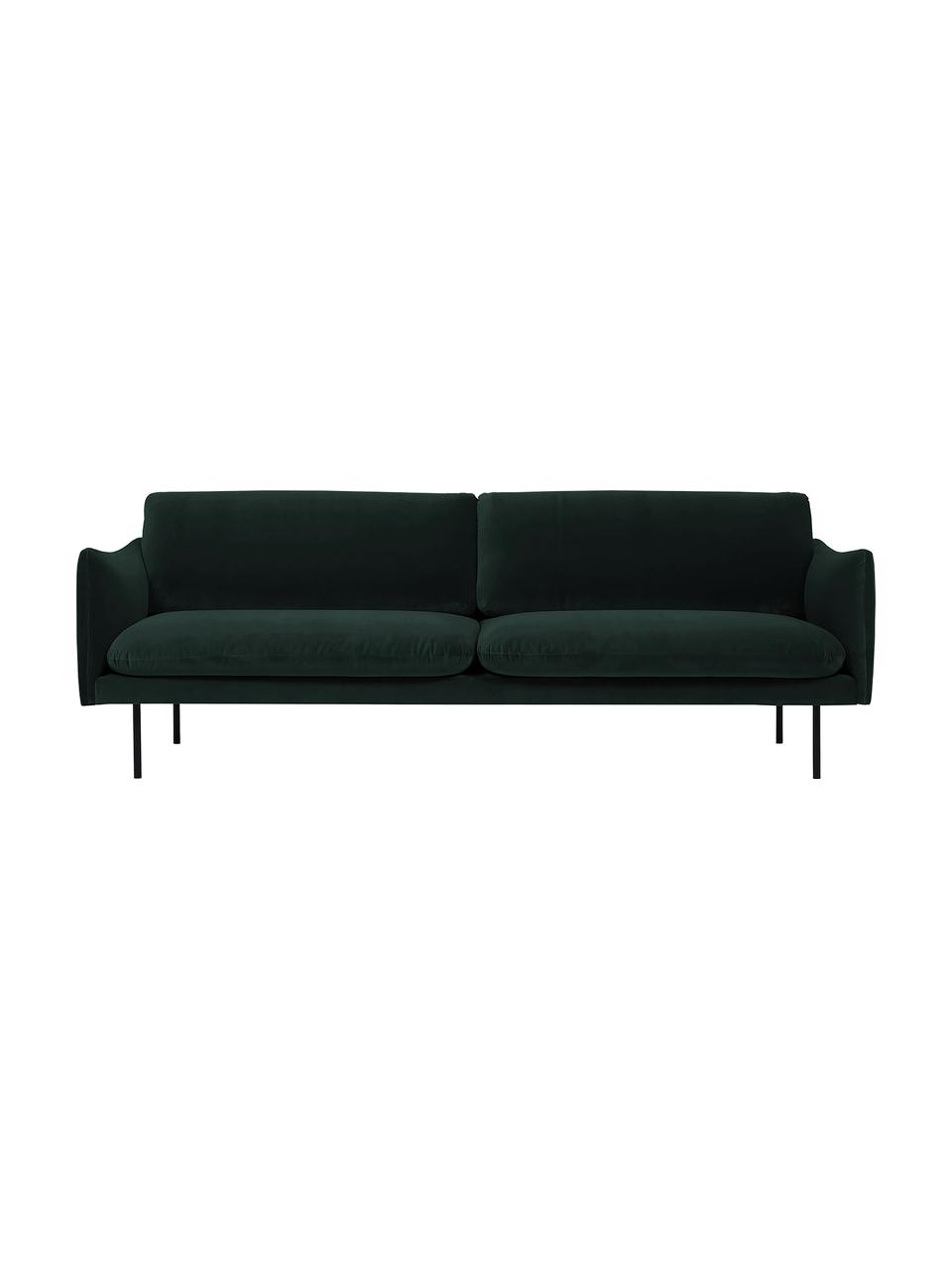 Zamatová pohovka s kovovými nohami Moby (3-miestna), Zamatová tmavozelená, Š 220 x H 95 cm