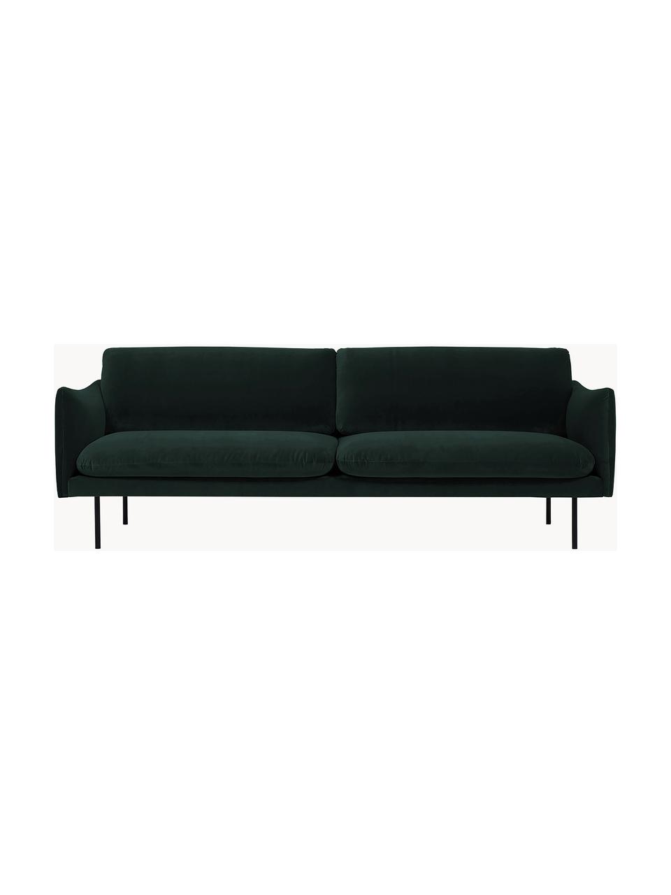 Sofa z aksamitu Moby (3-osobowa), Tapicerka: aksamit (wysokiej jakości, Stelaż: lite drewno sosnowe z cer, Nogi: metal malowany proszkowo, Ciemnozielony aksamit, S 220 x G 95 cm