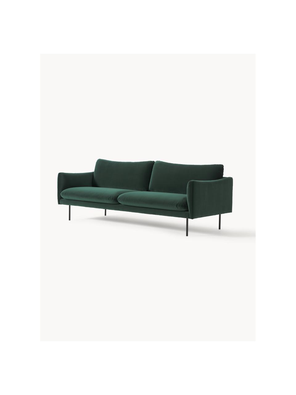 Sofá de terciopelo Moby (3 plazas), Tapizado: terciopelo (poliéster de , Estructura: madera de pino maciza, Patas: metal con pintura en polv, Terciopelo verde oscuro, An 220 x F 95 cm