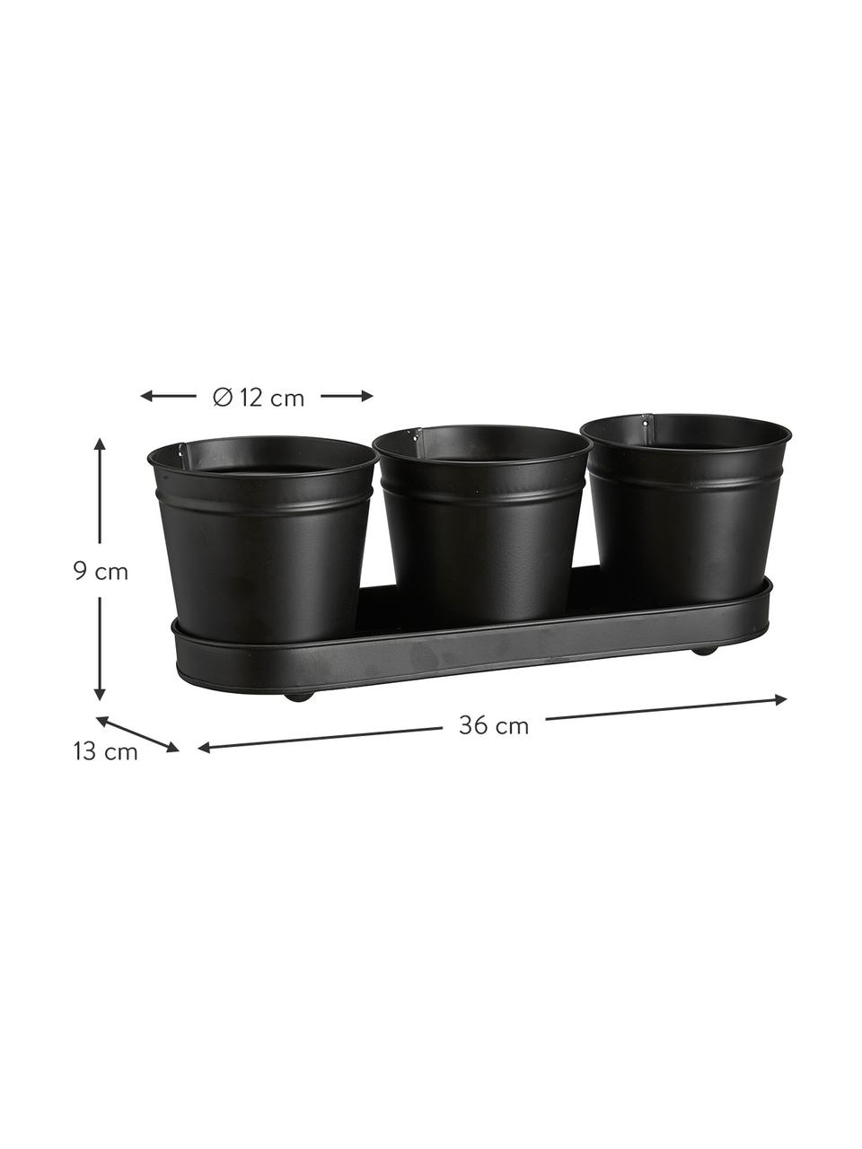 Plantenpottenset Nilla, 4-delig, Gecoat metaal, Zwart, Set met verschillende formaten