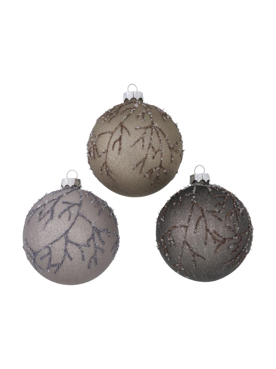 Bolas de Navidad Ronka, 3 uds., Lila, marrón, plateado, Ø 8 cm