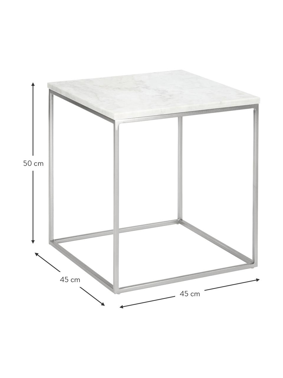 Mesa auxiliar de mármol Alys, Tablero: mármol natural, Estructura: metal con pintura en polv, Mármol blanco, plateado, An 50 x Al 50 cm