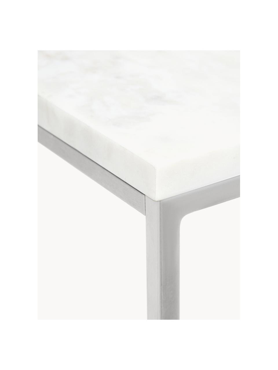 Tavolino con piano in marmo Alys, Struttura: metallo verniciato a polv, Bianco marmorizzato, argentato, Larg. 45 x Alt. 50 cm