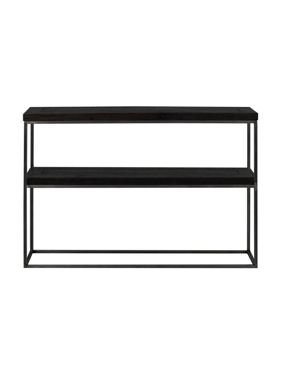 Sidetable Dalton in industrieel ontwerp, Frame: gelakt metaal, Planken: zwart met zichtbare houtstructuur. Frame: grijs, B 121 x D 31 cm