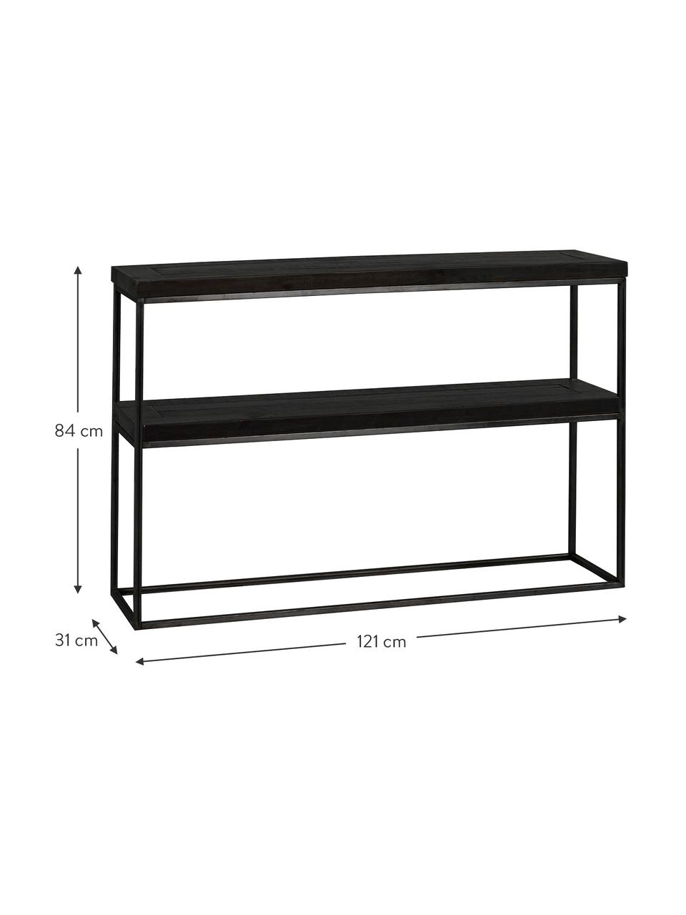 Konsole Dalton im Industrial Design, Gestell: Metall, lackiert, Ablageflächen: Schwarz mit sichtbarer Holzstruktur Gestell: Grau, B 121 x T 31 cm