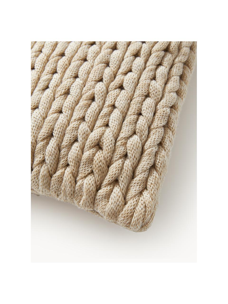 Handgemaakte grofgebreide kussenhoes Adyna, 100% acryl, Beige, B 45 x L 45 cm