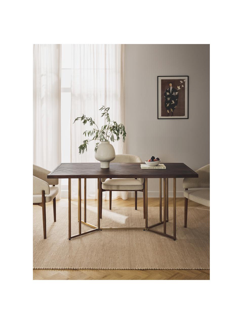 Jídelní stůl Luca z mangového dřeva se vzorem rybí kosti, různé velikosti, Mangové dřevo, zlatá, Š 160 cm, H 90 cm