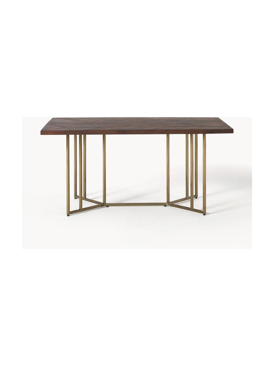 Mesa de comedor de madera de mango diseño espiga Luca, tamaños diferentes, Tablero: madera de mango maciza pi, Estructura: metal recubierto, Madera de mango, dorado, An 160 x F 90 cm