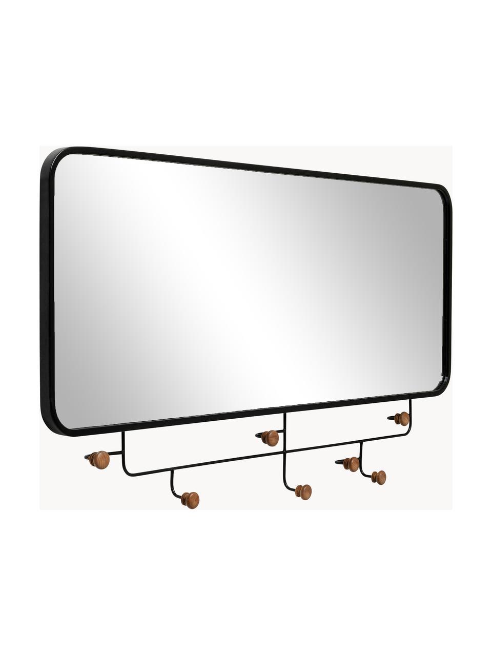 Wandgarderobe Gina mit Spiegel, Gestell: Metall, beschichtet, Spiegelfläche: Spiegelglas, Haken: Tannenholz, lackiert, Schwarz, Tannenholz, B 100 x H 54 cm