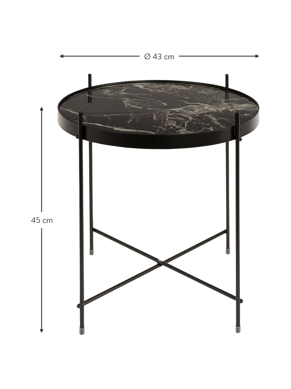 Skladací stolík so sklenenou doskou v mramorovom vzhľade Cupid, Mramorovaná čierna, Ø 43 x V 45 cm