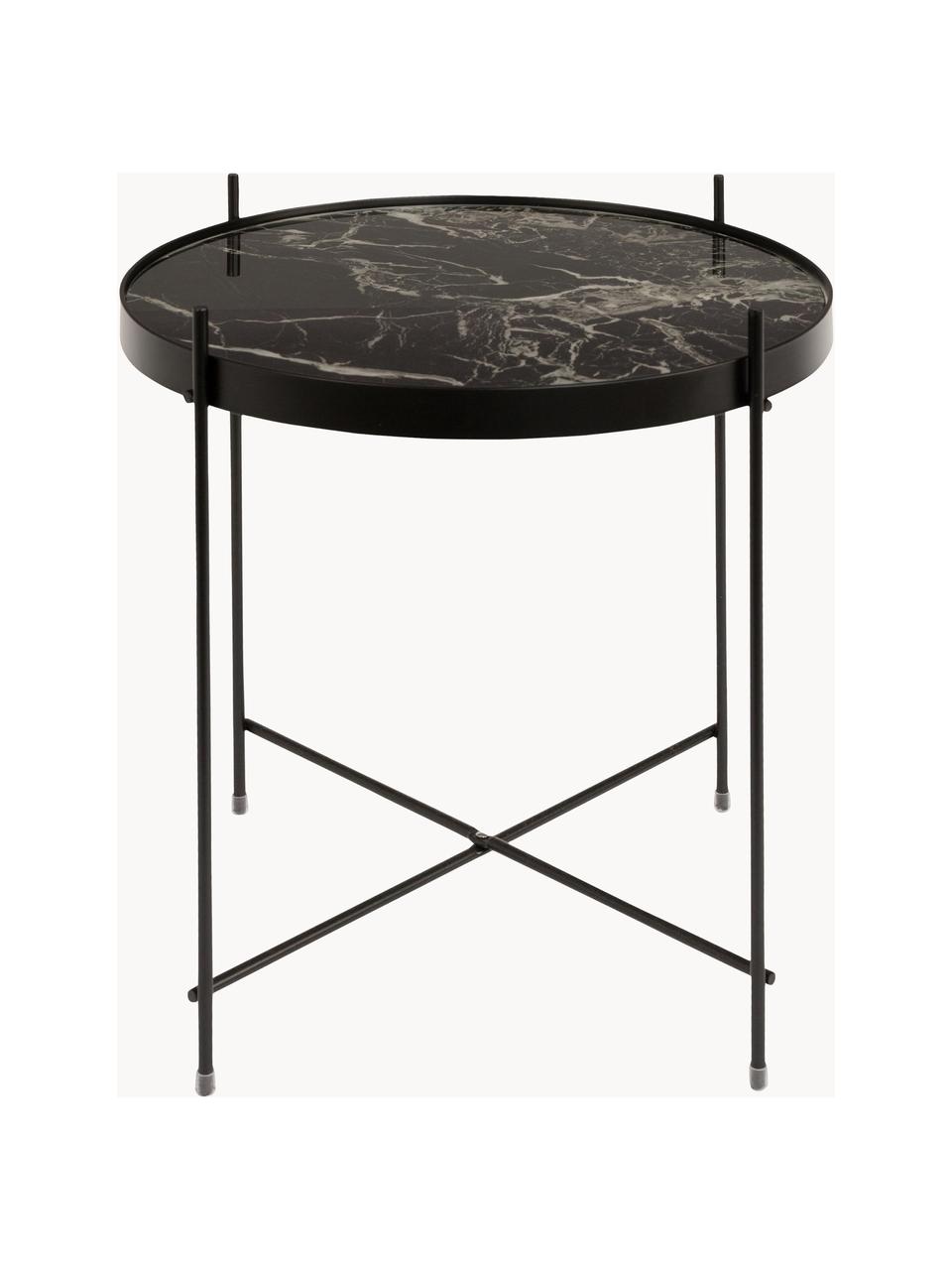 Skládací odkládací stolek se skleněnou deskou v mramorovém vzhledu Cupid, Černý mramorový vzhled, Ø 43 cm, V 45 cm