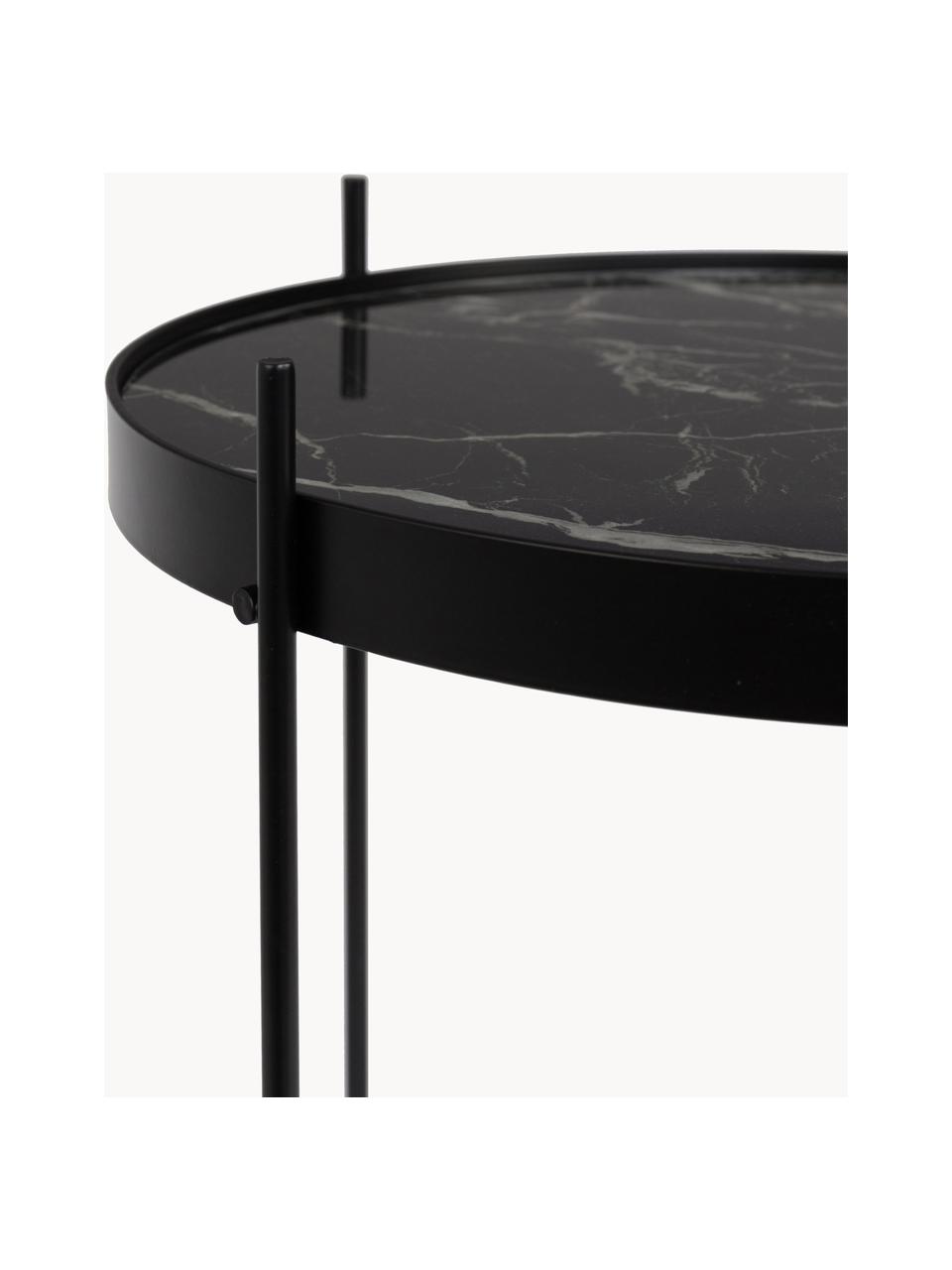 Skladací stolík so sklenenou doskou v mramorovom vzhľade Cupid, Mramorový vzhľad, čierna, Ø 43 x V 45 cm