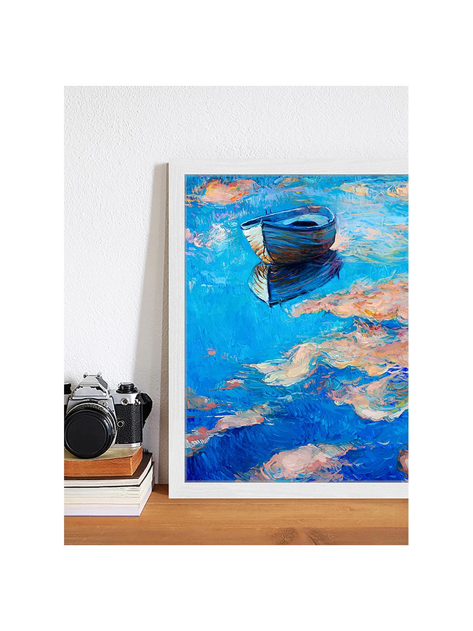 Stampa digitale incorniciata Boat, Immagine: stampa digitale su carta,, Cornice: legno verniciato, Multicolore, Larg. 33 x Alt. 43 cm