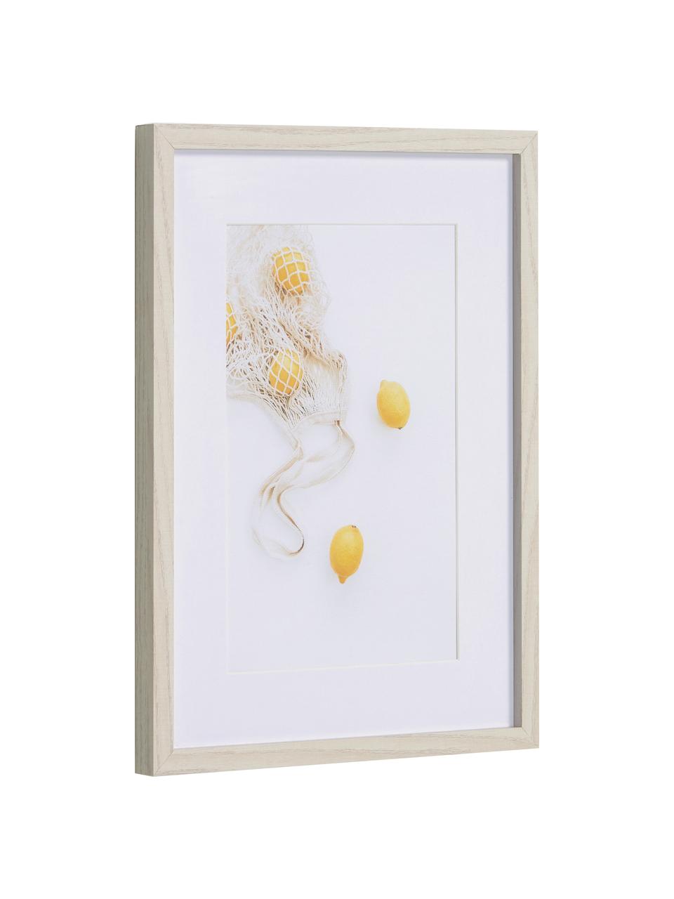 Impression numérique encadrée Leyla Bag of Lemons, Blanc, jaune, larg. 30 x haut. 40 cm