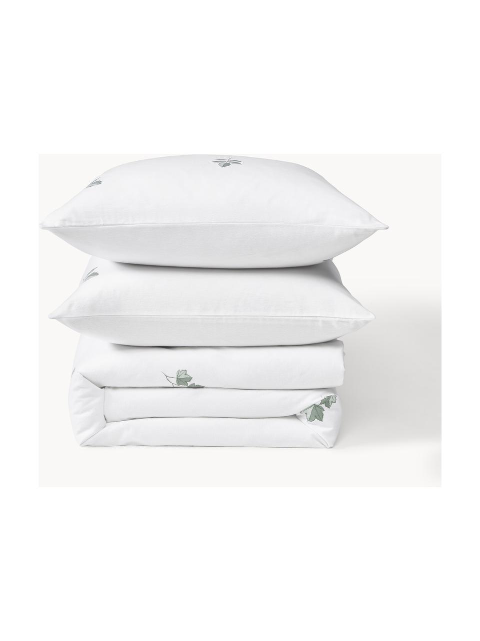 Housse de couette en flanelle Fraser, Blanc, vert sauge, larg. 200 x long. 200 cm