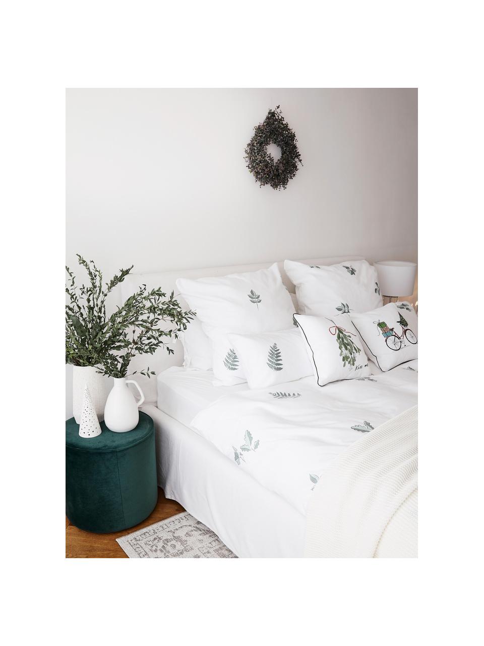 Housse de couette en flanelle Fraser, Blanc, vert sauge, larg. 200 x long. 200 cm