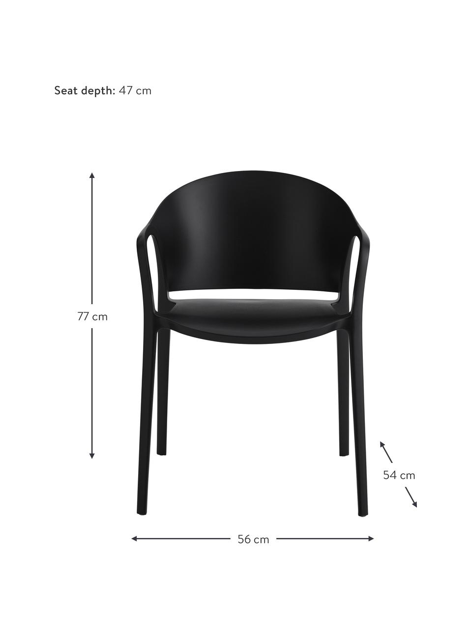 Umělohmotné židle s područkami Monti, 2 ks, Umělá hmota, Černá, Š 56 cm, H 54 cm