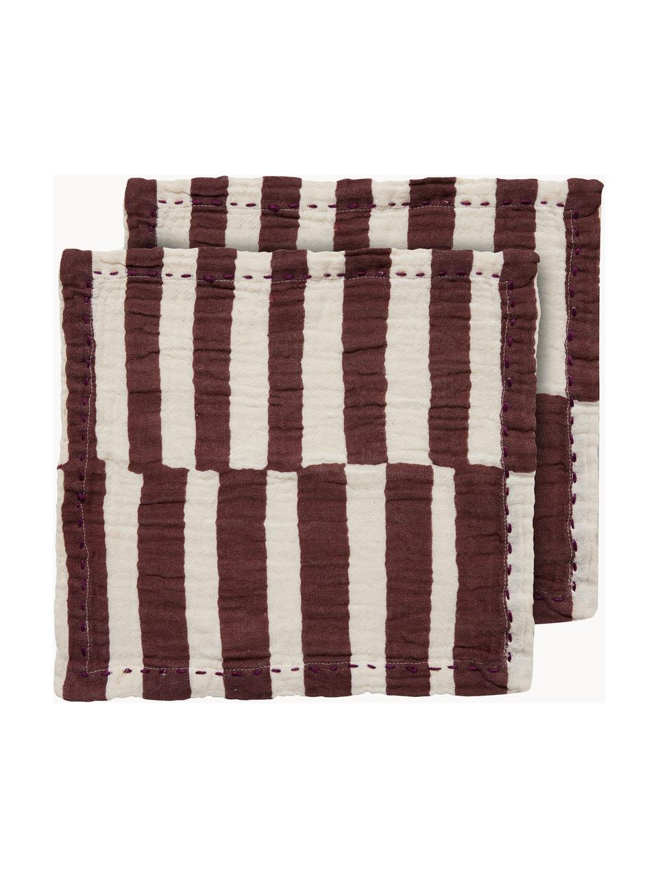 Servilletas Striped, 2 uds., 100% algodón, Blanco, borgoña, An 30 x L 30 cm