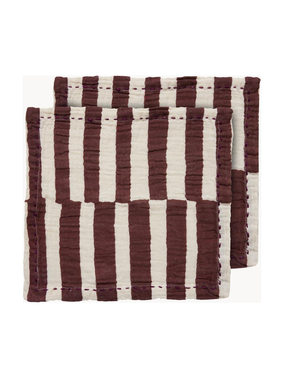 Tovaglioli di stoffa Striped 2 pz, 100% cotone, Bianco, bordeaux, Larg. 30 x Lung. 30 cm