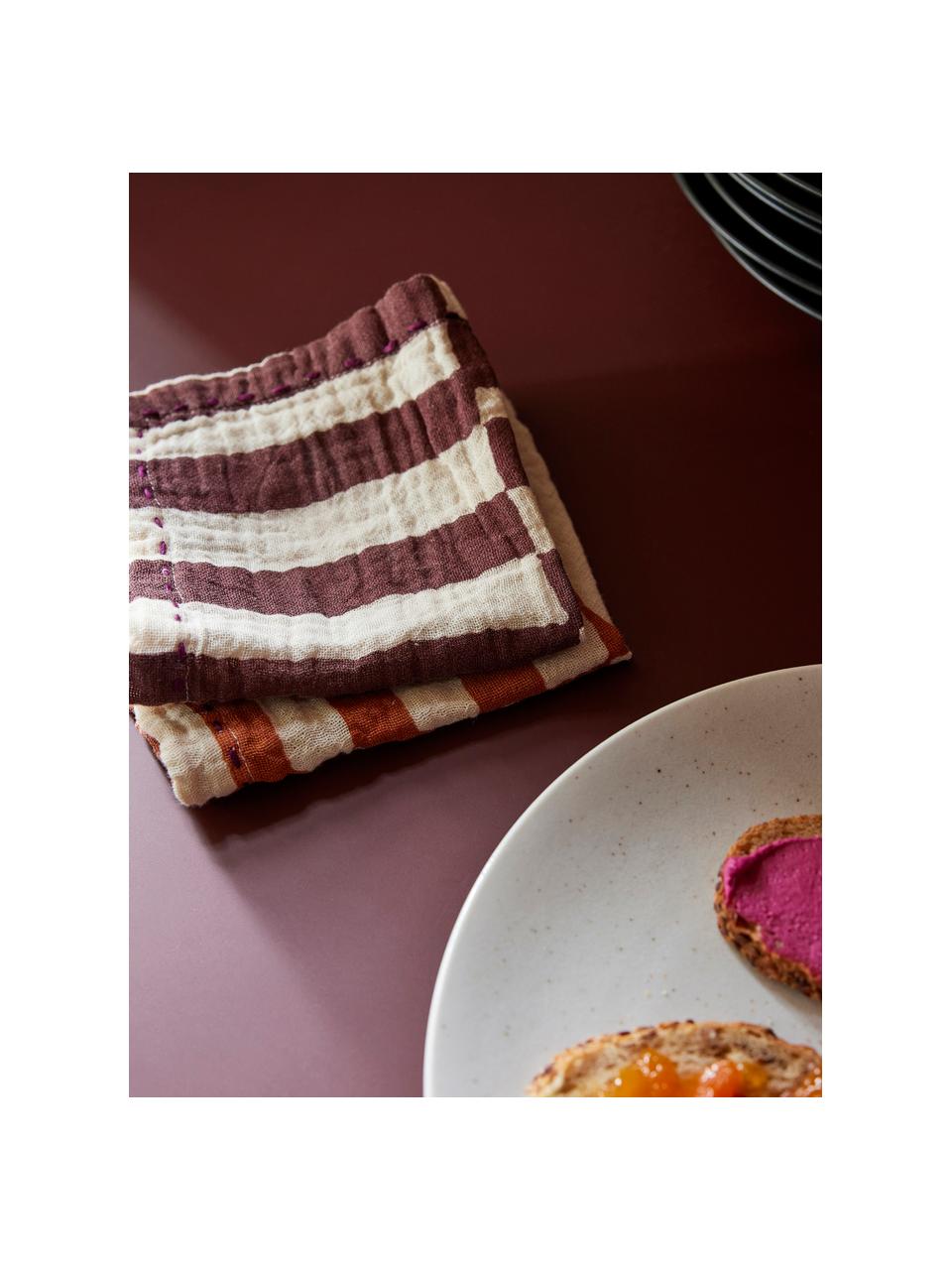 Serviettes de table Striped, 2 pièces, 100 % coton, Blanc, rouge bourgogne, larg. 30 x long. 30 cm