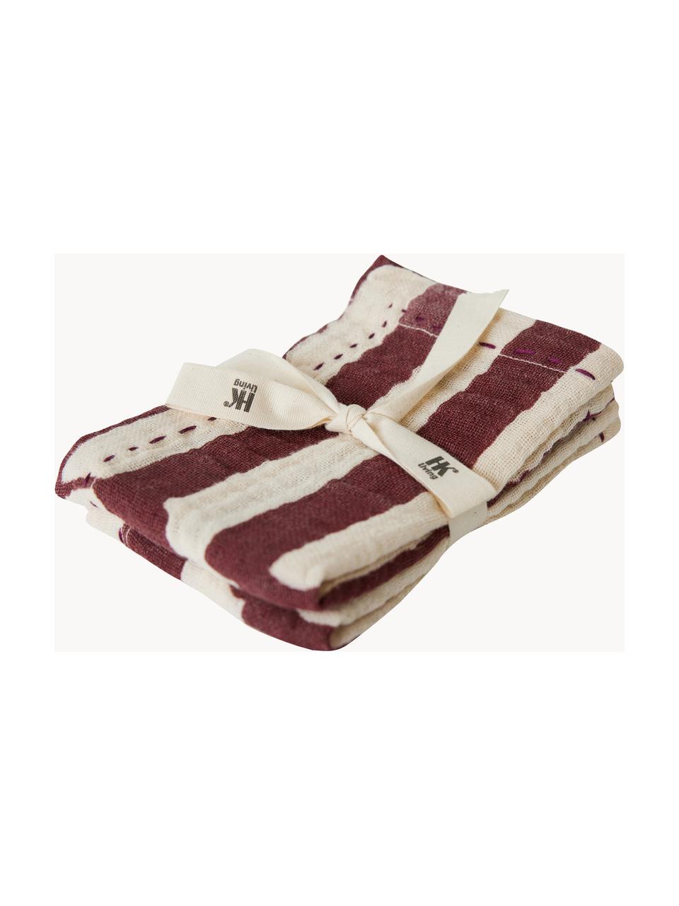 Textilné obrúsky Striped, 2 ks, 100 %  bavlna, Biela, burgundová, Š 30 x D 30 cm