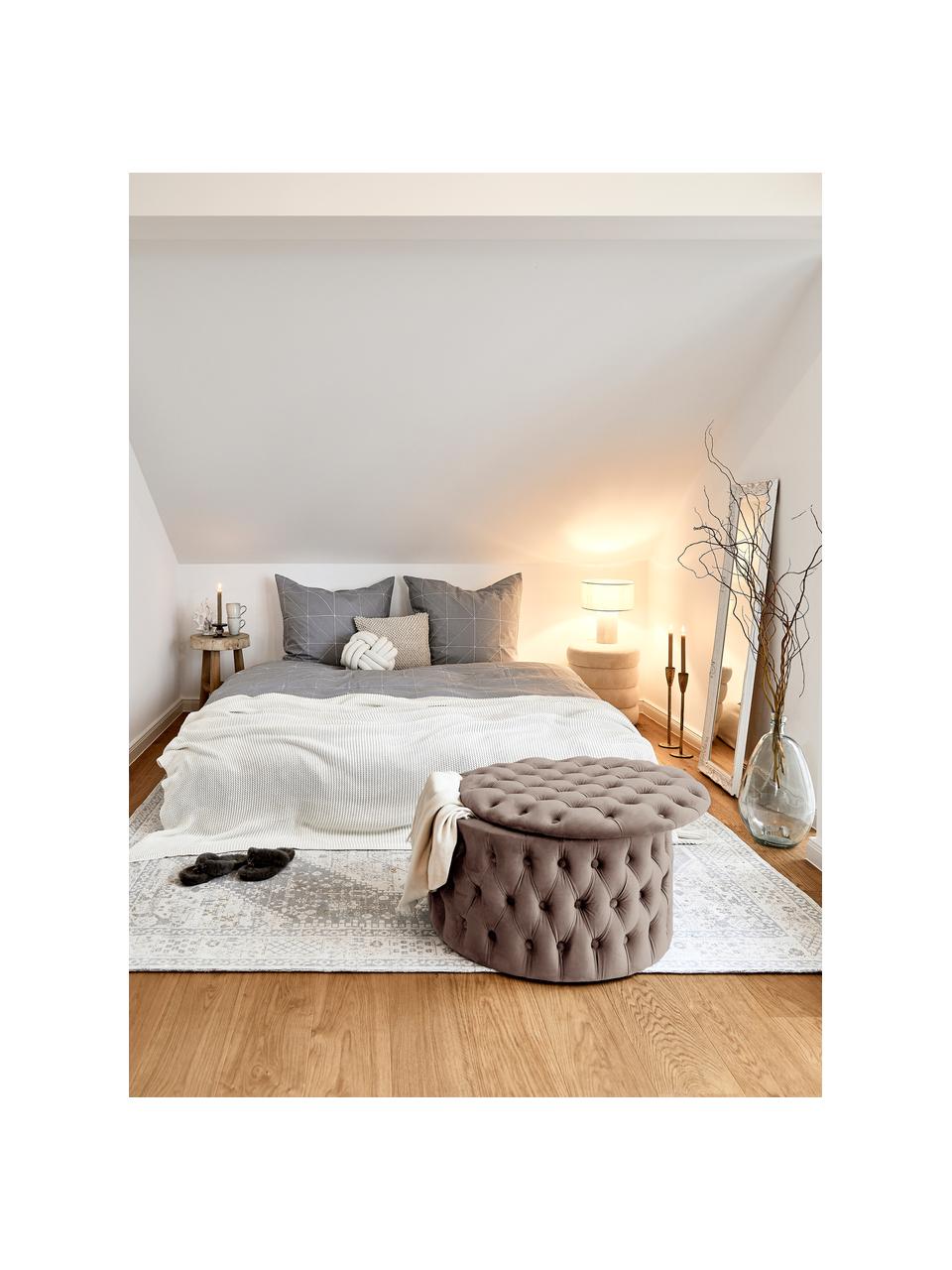 Sametový XL taburet s úložným prostorem Chiara, Taupe, Ø 70 cm, V 42 cm