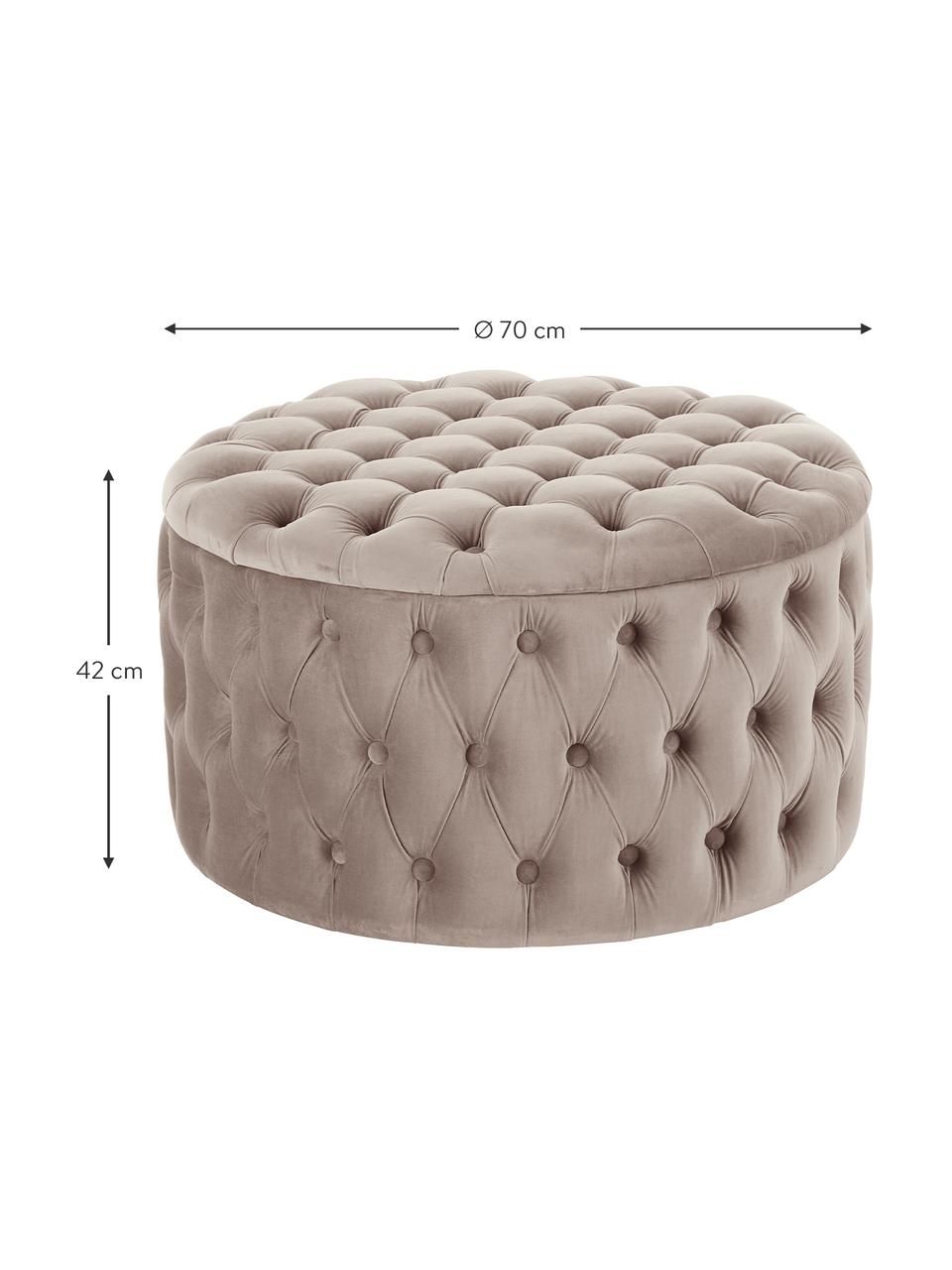 Puf XL z aksamitu z miejscem do przechowywania Chiara, Tapicerka: aksamit (poliester) Dzięk, Stelaż: drewno eukaliptusowe, Greige aksamit, Ø 70 x W 42 cm