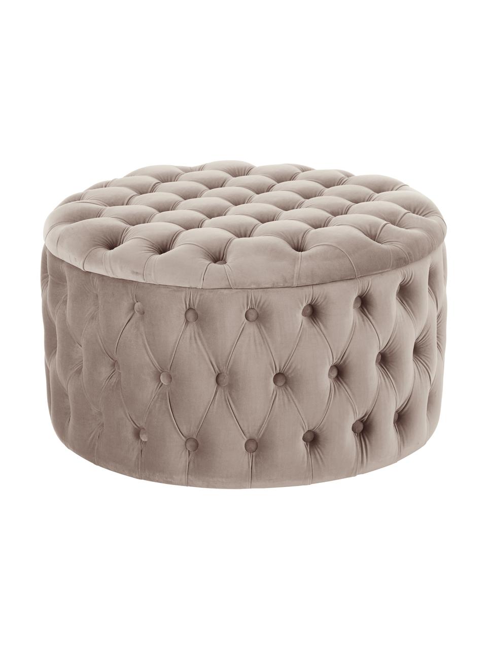 Puf grande de terciopelo Chiara, con espacio de almacenamiento, Tapizado: terciopelo (poliéster) Al, Estructura: madera de eucalipto, Tapizado: relleno de espuma, Terciopelo gris pardo, Ø 70 x Al 42 cm