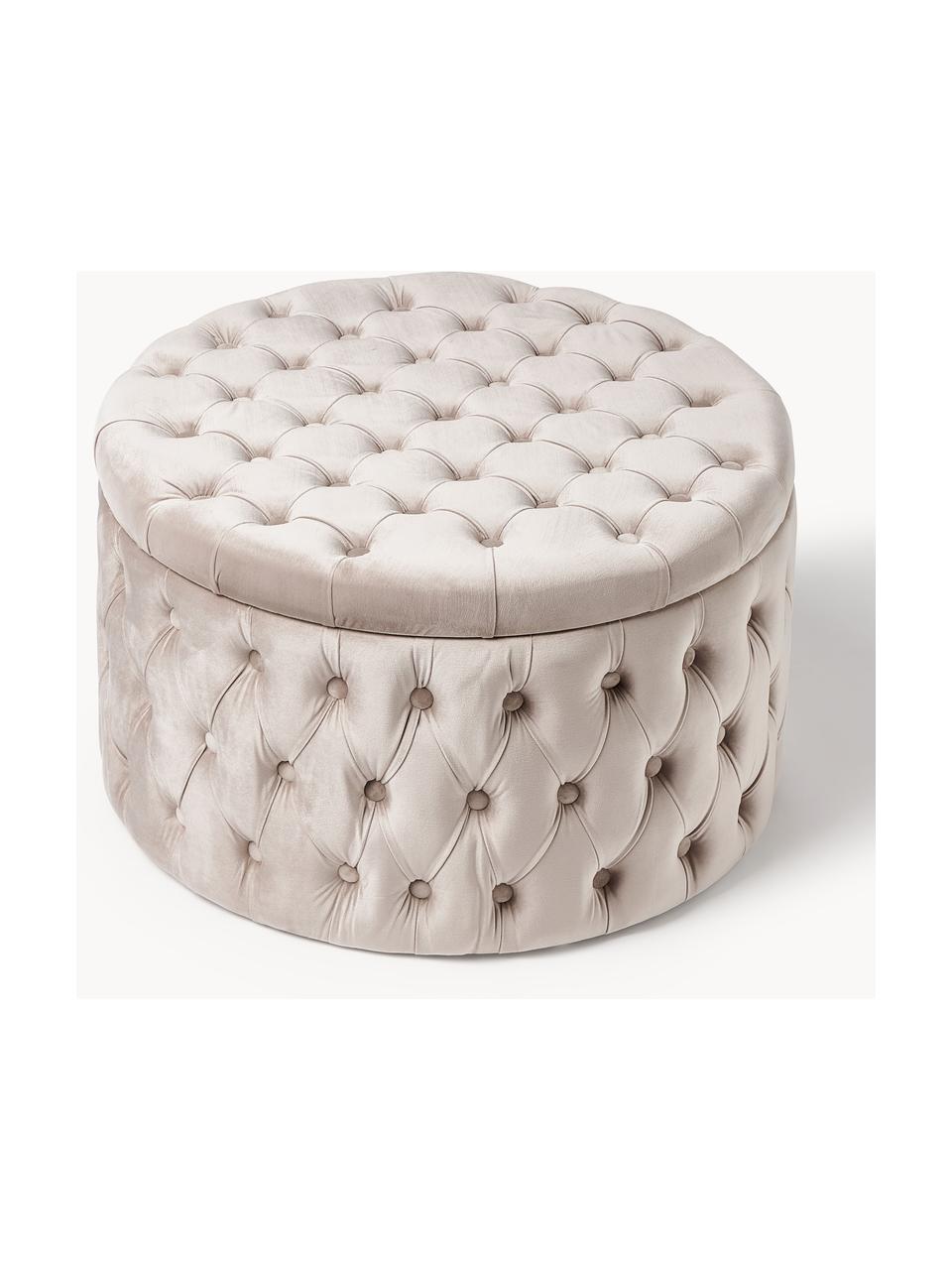 Grand pouf en velours avec rangement Chiara, Velours grège, Ø 70 x haut. 42 cm