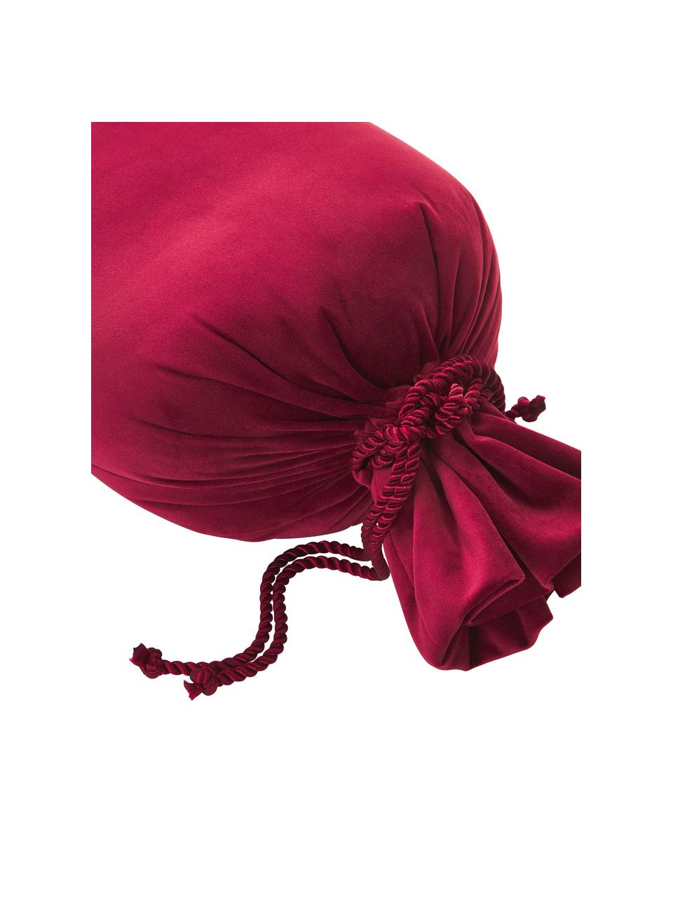 Coussin en velours rouge foncé en forme de bonbon Pandora, Velours rouge, Ø 30 cm