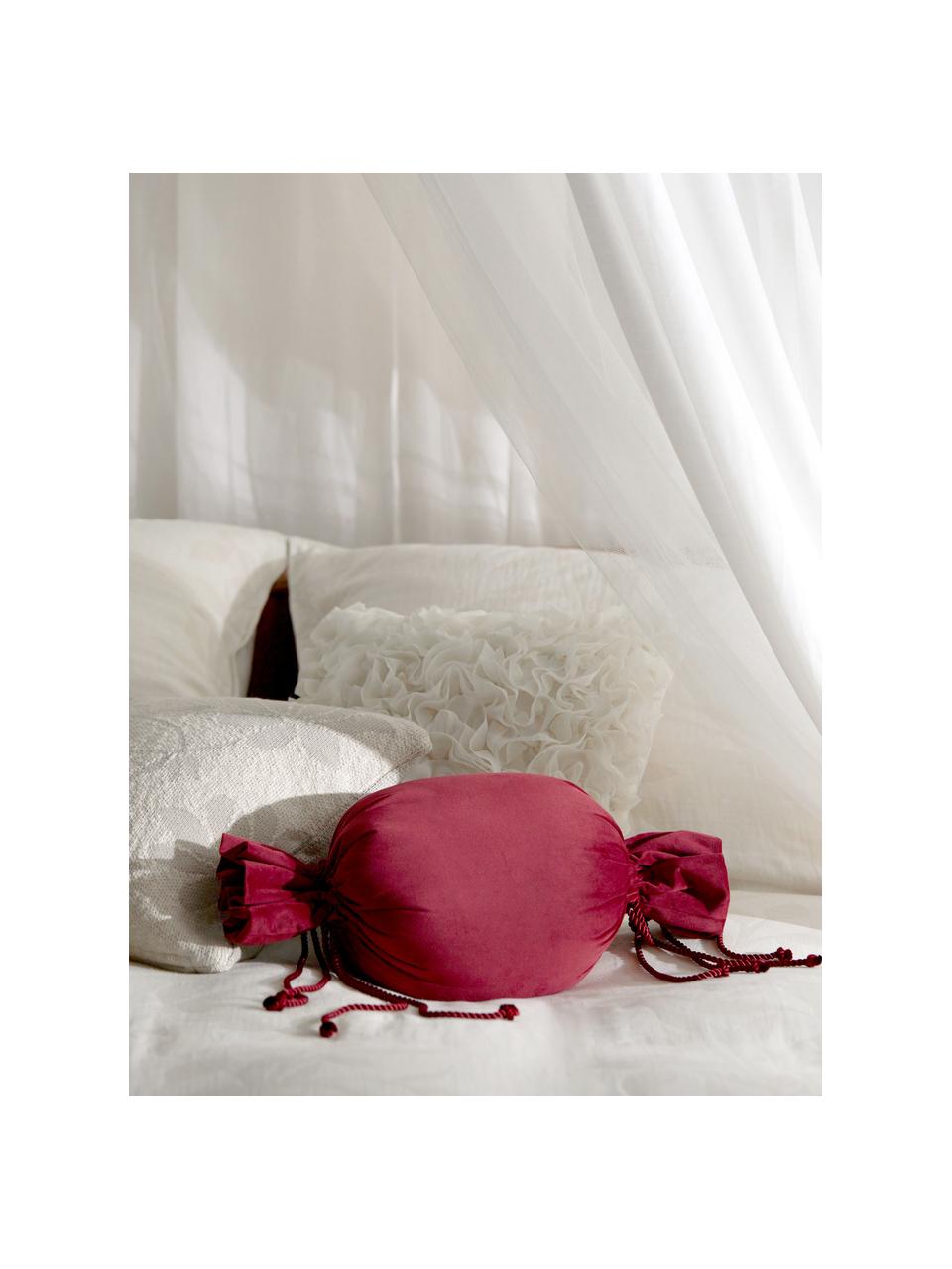 Coussin en velours rouge foncé en forme de bonbon Pandora, Velours rouge, Ø 30 cm