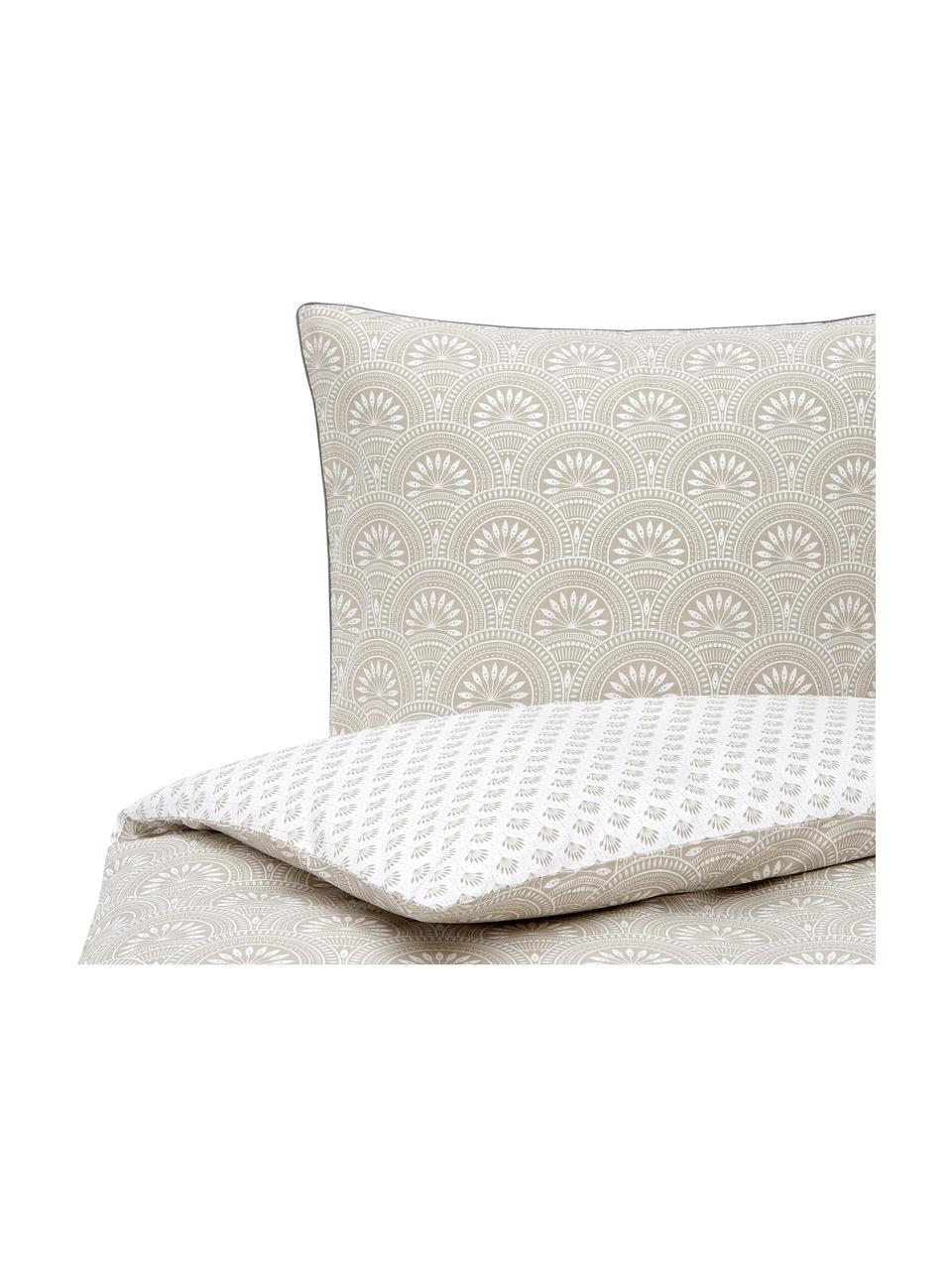 Vzorované oboustranné povlečení z organické bavlny Tiara, Taupe, krémově bílá, 200 x 200 cm + 2 polštáře 80 x 80 cm