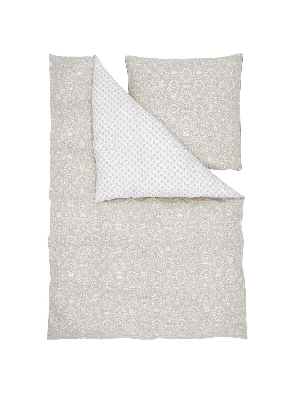 Vzorovaná obojstranná posteľná bielizeň z organickej bavlny Tiara, Svetlobéžová, biela, 135 x 200 cm + 1 vankúš 80 x 80 cm