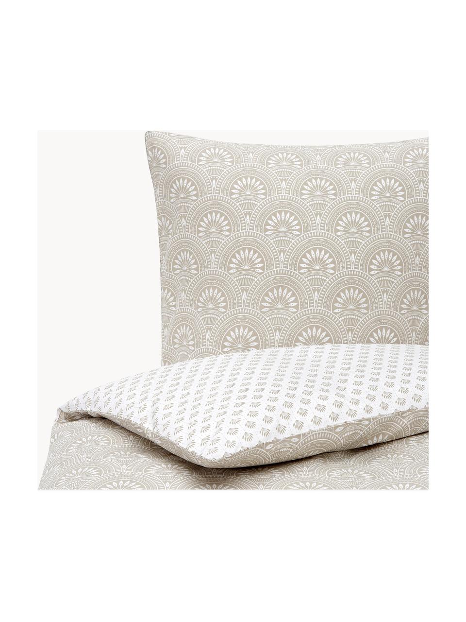 Dwustronna pościel z bawełny organicznej Tiara, Jasny beżowy, biały, 135 x 200 cm + 1 poduszka 80 x 80 cm